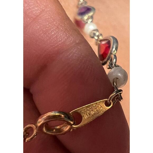 -NECKLACE VTG Made In Korea Station Faux Seed Pearl&Glass Teardrop Jewels - Picture 3 of 11